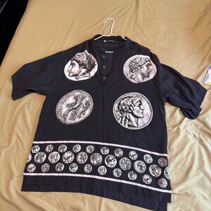 Dolce & Gabbana Roman Coin Print Silk Shirt Black Made in Italy Size L